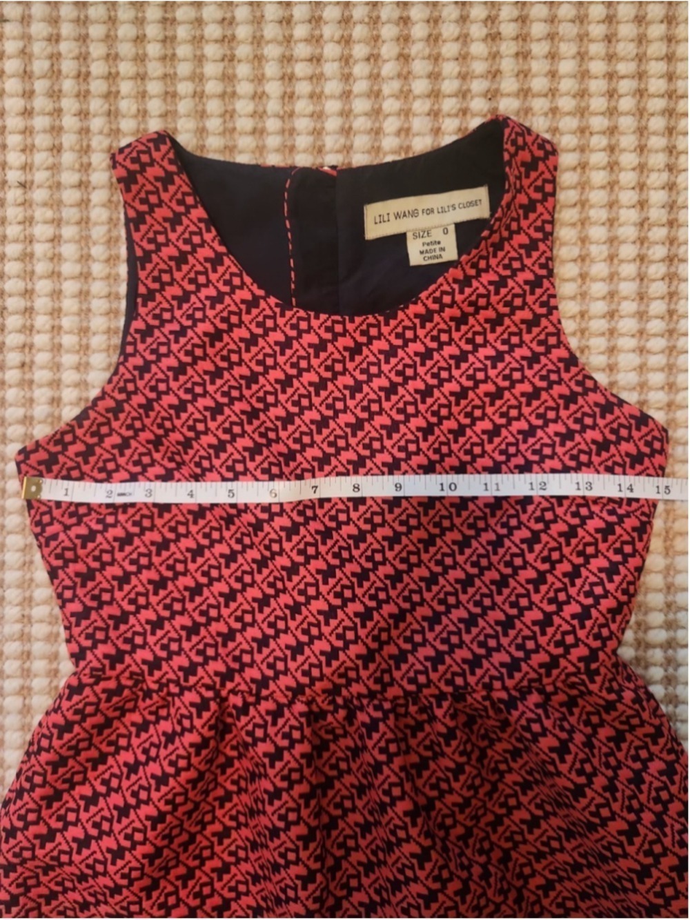 Lili Wang for Lili's Closet Red Navy Designer Geometric Aline Petite Dress Sz 0 - Picture 5 of 9